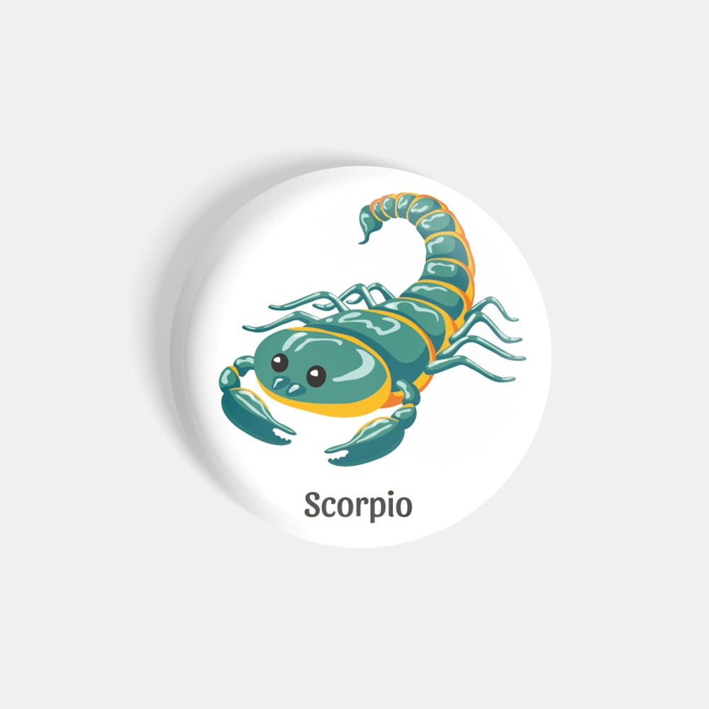 dhcrafts Round Fridge Magnet White Color Cute Zodiac Sign Scorpio D2 Glossy Finish Design Pack of 1 (58 mm)